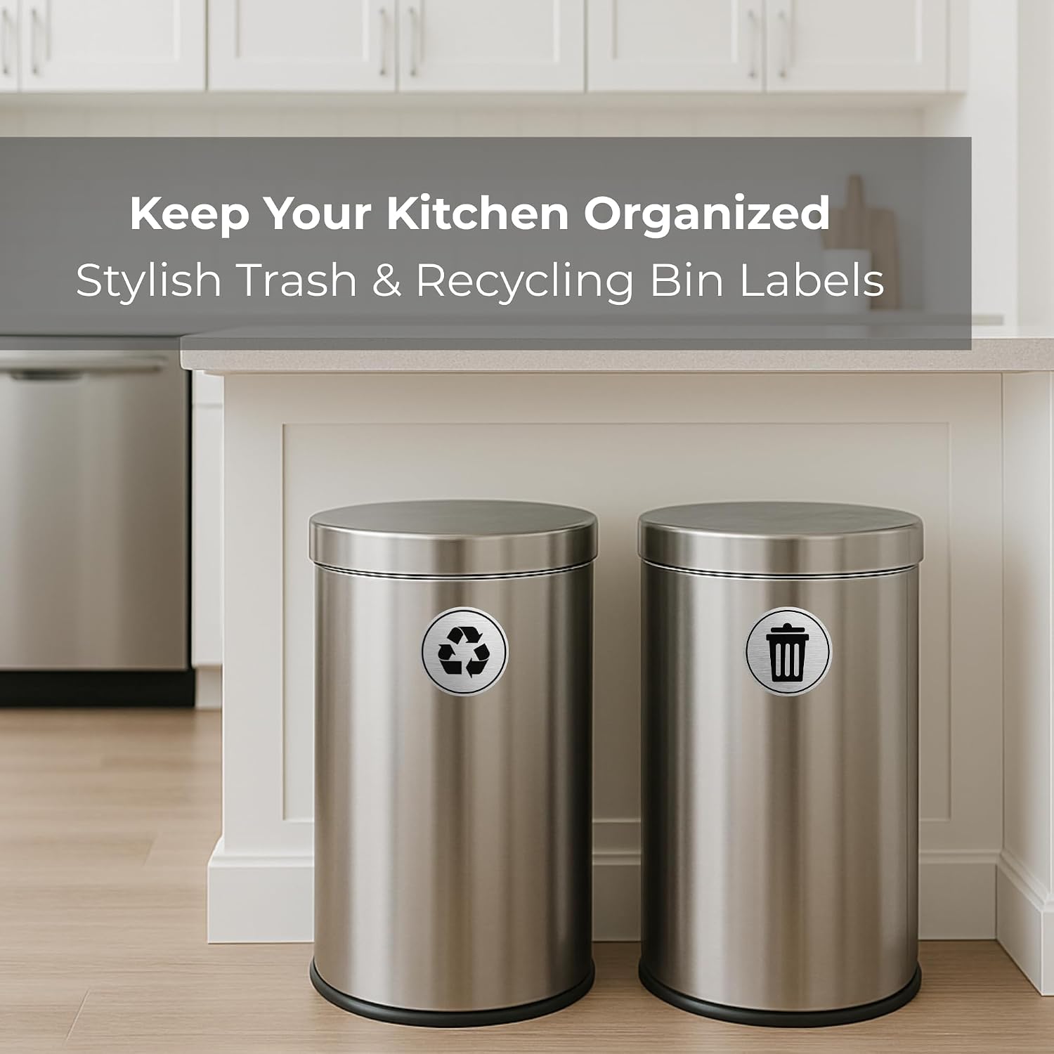 Trash Can Stickers, Recycle Set of 2 - Weatherproof, 3x3 Round image 2