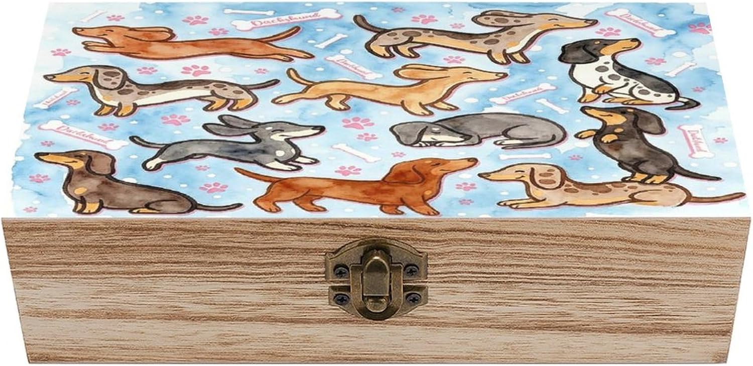 Watercolor Dachshund Wooden Storage Box 7.9" X 3.9" X 2.3"