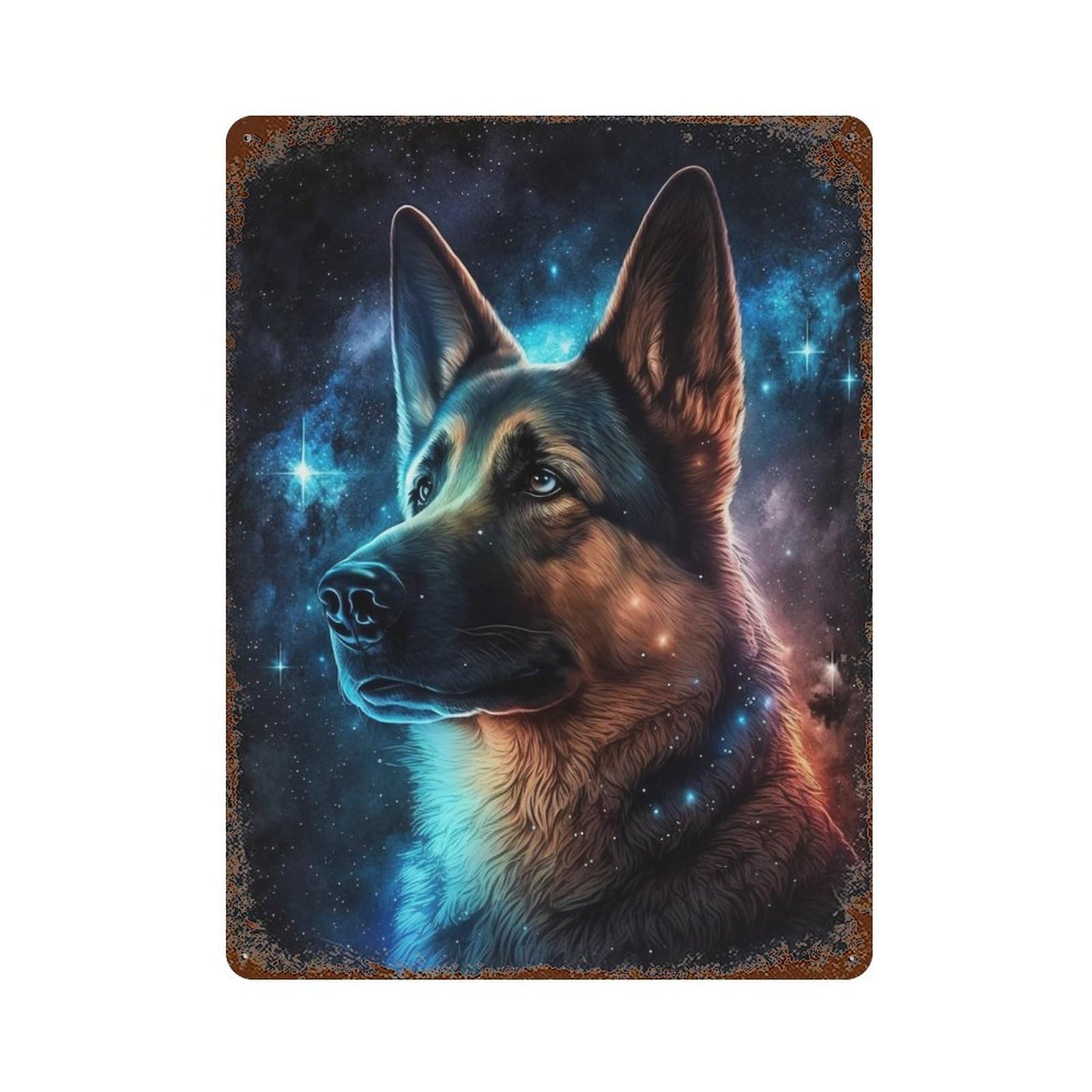 Rust Effect Tin Sign Space Dog Portrait 15.7"x11.8", Vintage Wall Decor for Living Room, Hallway And Home Decor