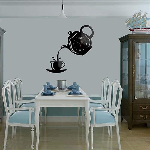 Miniatura 5 de SHTY - Adhesivo decorativo para pared diseño de pared diseño creativo de acrílico taza de café tetera 3D reloj de pared decorativo de cocina reloj