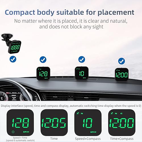 Miniatura 10 de ACECAR Velocímetro digital GPS, pantalla universal HUD para automóvil con velocidad MPH, dirección de conducción de brújula, recordatorio