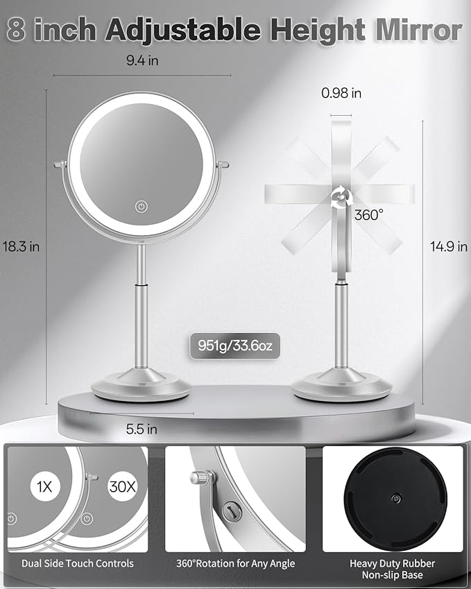 Espejo de Maquillaje VFD con Luz Ajustable 30X/1X y Base Regulable miniatura 8