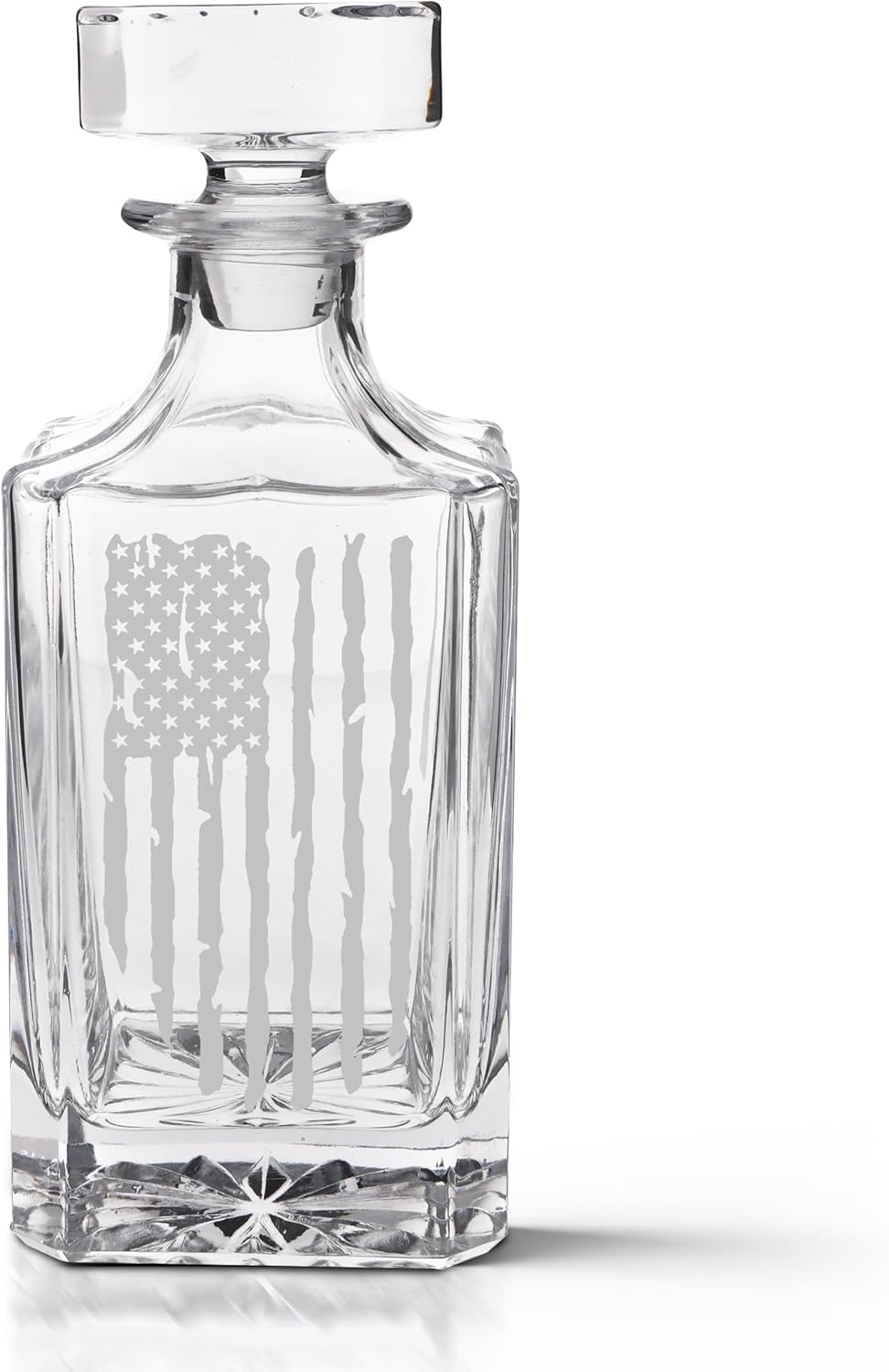 Rogue River Tactical Tattered Worn American US Flag USA Patriotic Whiskey Decanter With Airtight Glass Stopper Custom Gift For Men Dad Veteran Father's Day