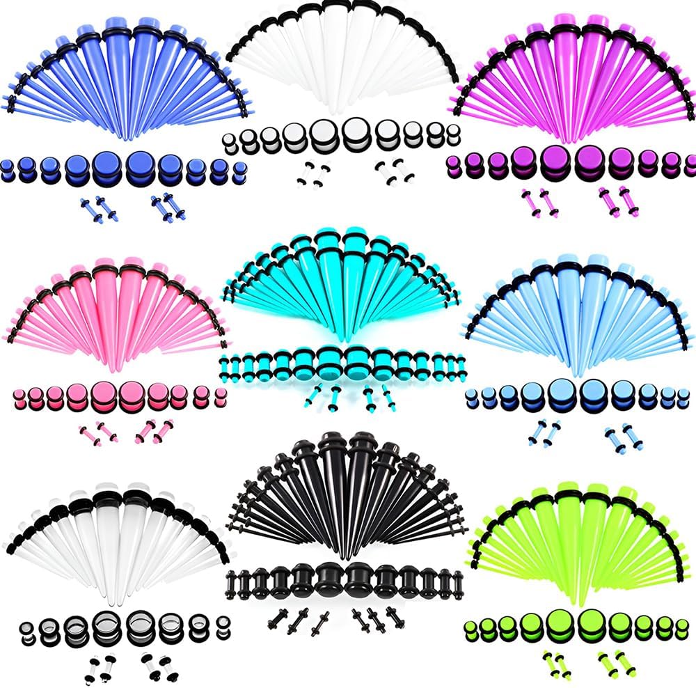 1 SET 14 G-00 G Black Solid Acrylic Ear Tapers Plugs Stretching Kit Tunnels Cone UV Segment Shape Stretch Expander Gauges Hide Septum Stretcher Body Piercing Jewelry Women Men