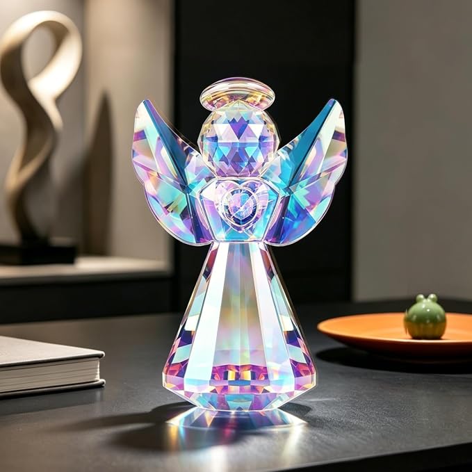 Figurina de ángel guardián de cristal, decoración navideña y regalo cumpleaños miniatura 2