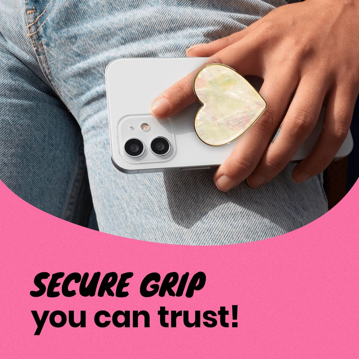 OnTheGrip Cute Natural Seashell Design Heart Shape Collapsible Mobile Phone Grip Stand Holder for Smartphone Tablet Cell Phone Accessory (Crème) - Image 5