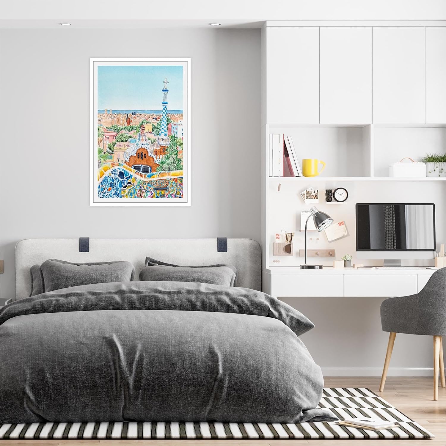 Viokalt Vintage Barcelona Scenery Wall Art Funky Spain Park Guell City Landscape Canvas Posters Europe Travel Prints Painting For Family Living Room Bedroom Wall Decor 12x16in Unframed