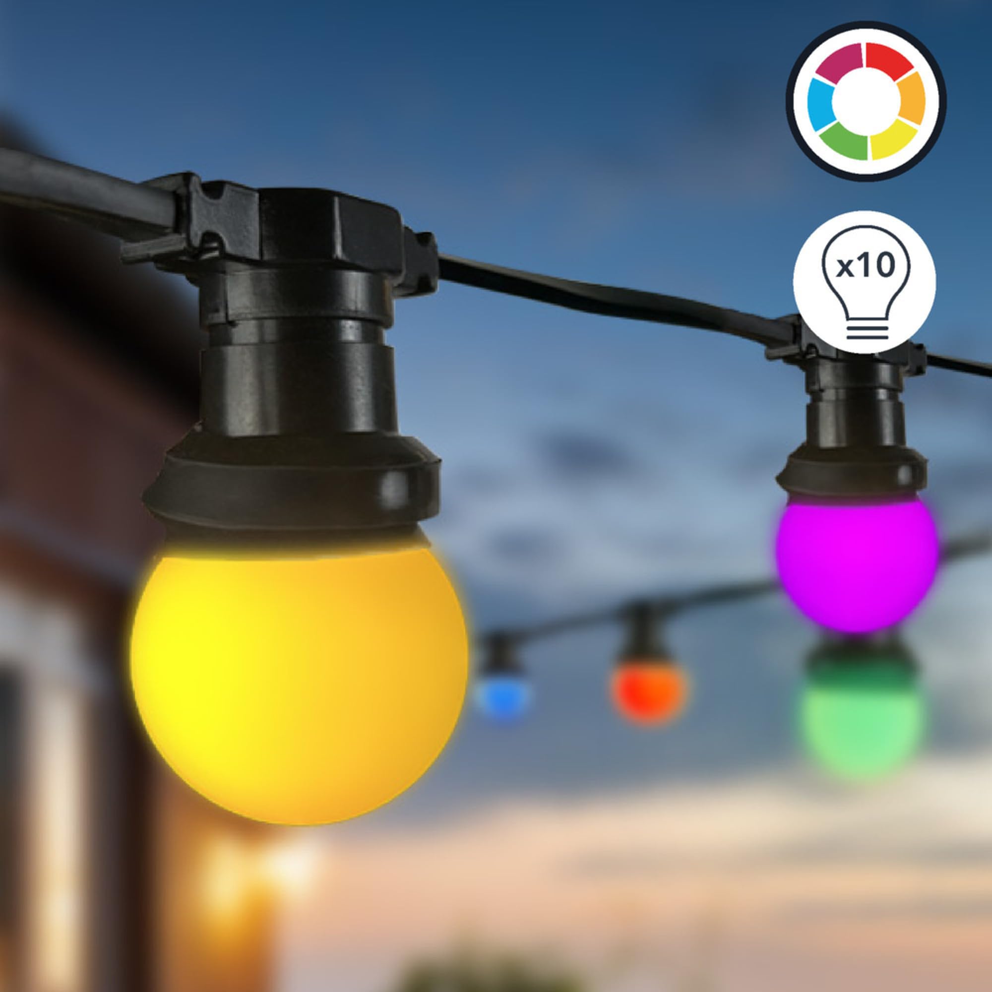 Guirlande LED 10 Ampoules E27 Coloris Assortis 10M connectable