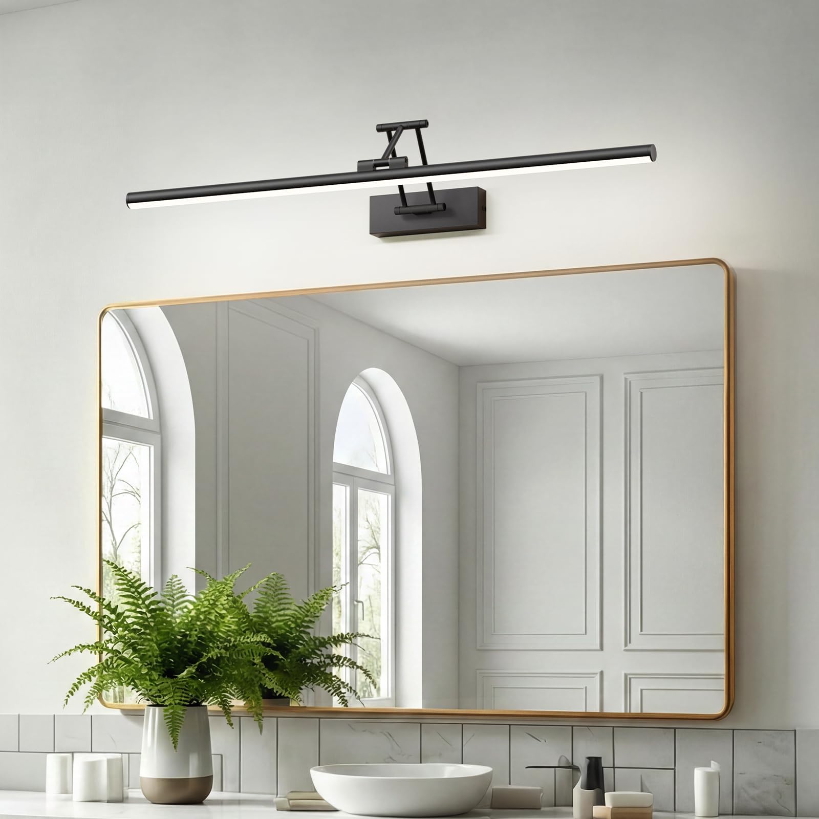 Klighten LED Spiegellampe Bad 70cm, Drehung Spiegellampen Spiegel für bad IP44, Spiegelleuchte Badezimmer 24W 1650 LM, LED Badspiegelleuchten Badezimmerspiegel, Kaltes Weiß 5500K, Schwarz