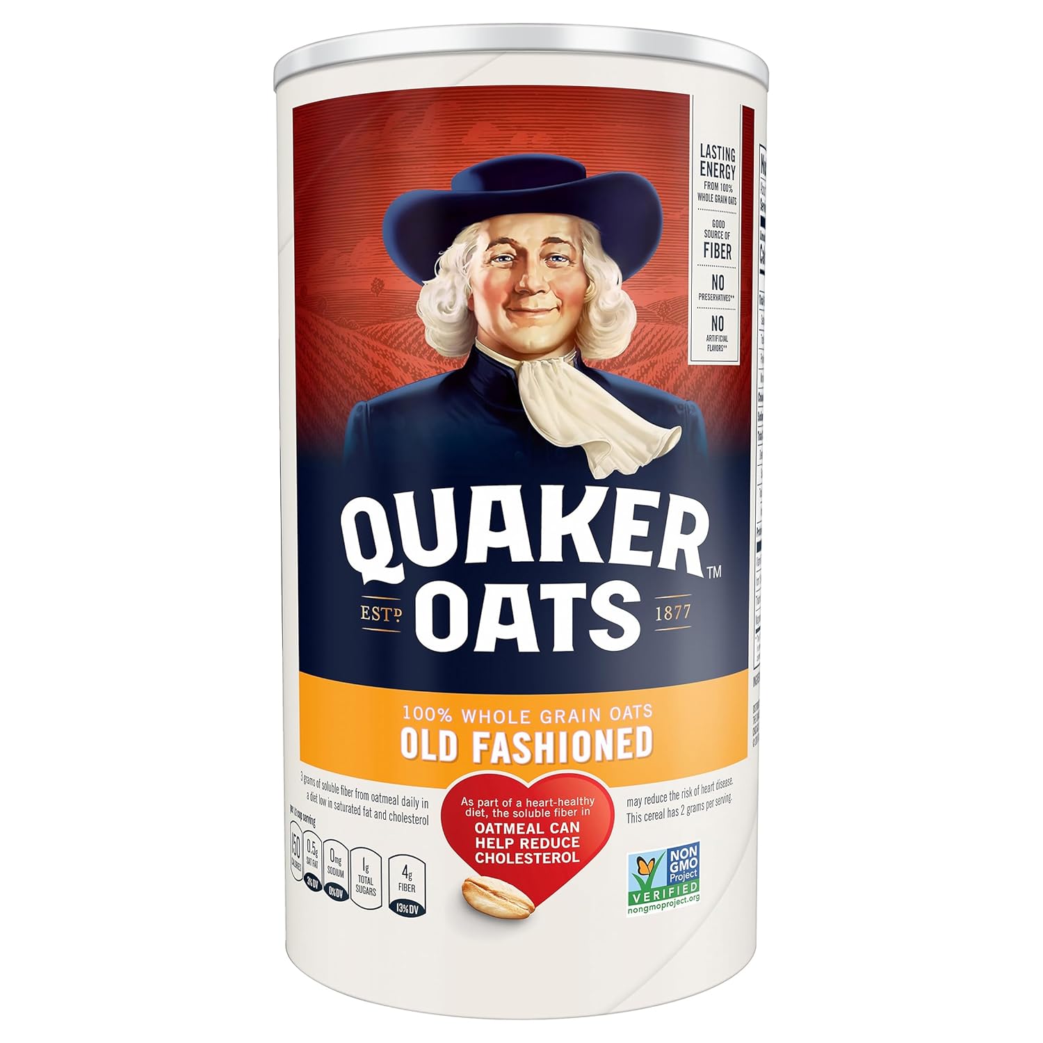 Quaker Old Fashioned Oats, 18 oz Canister - 100% Whole Grain Rolled Oats for Heart Health, Digestion & Energy