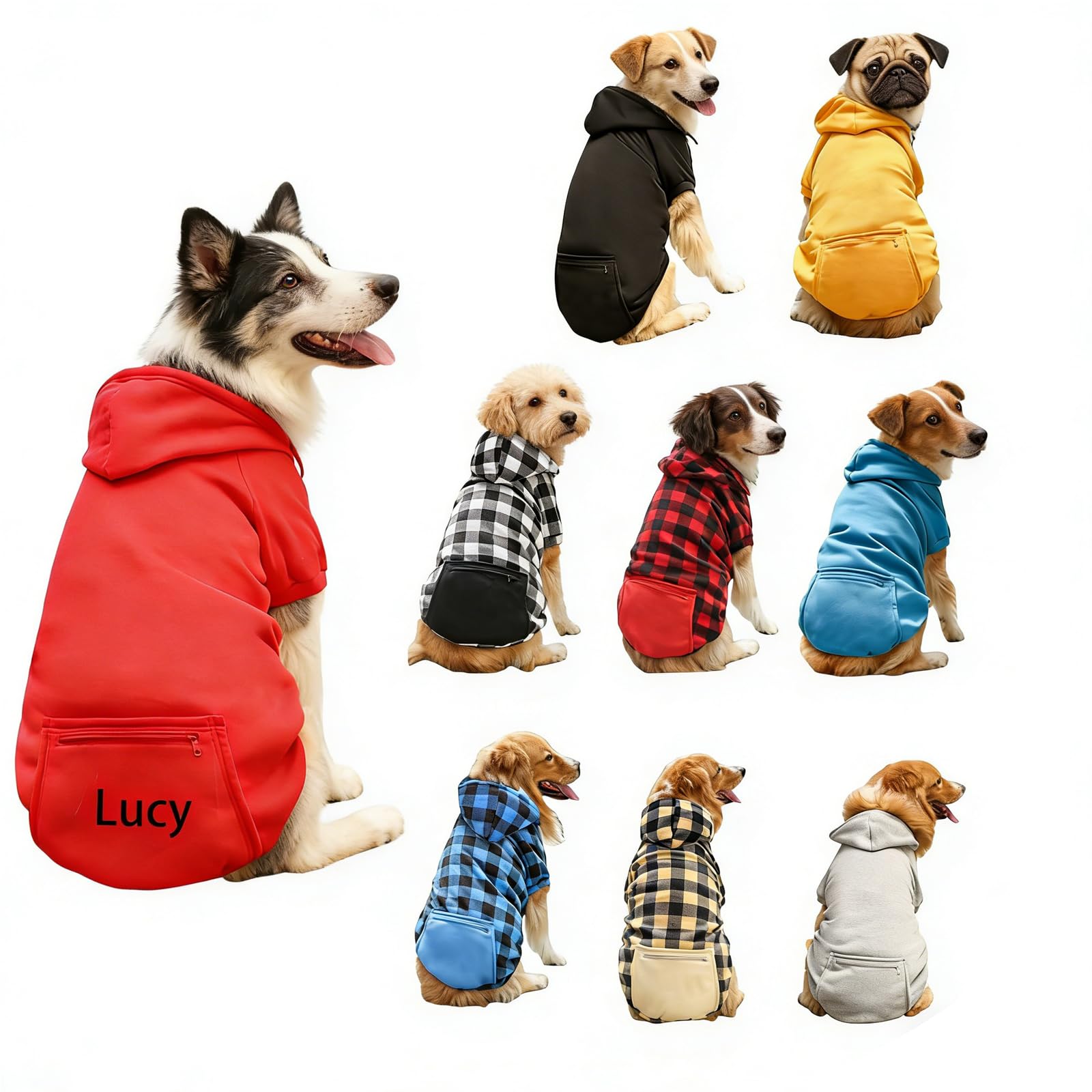 Personalised Dog Hoodie Sweatshirt, Custom Name, Soft and Warm, 9 Colours, Sizes XS to 5XL, Small to Large Breeds (9 color to choose, 5XL)
