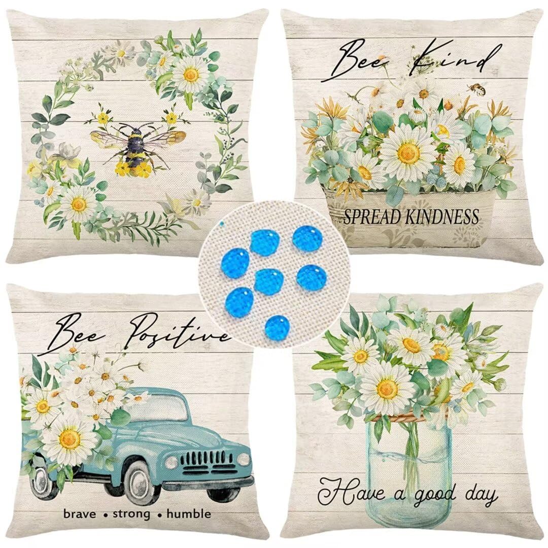 Cuscino per Divano 75x75cm/29x29in 4 Pack Fodere per Cuscini Impermeabili Margherita Fodera per Cuscino Decorativo Copricuscini in Lino per Divano Casa Esterni Interni Fodere Cuscino Esterno ZC-181