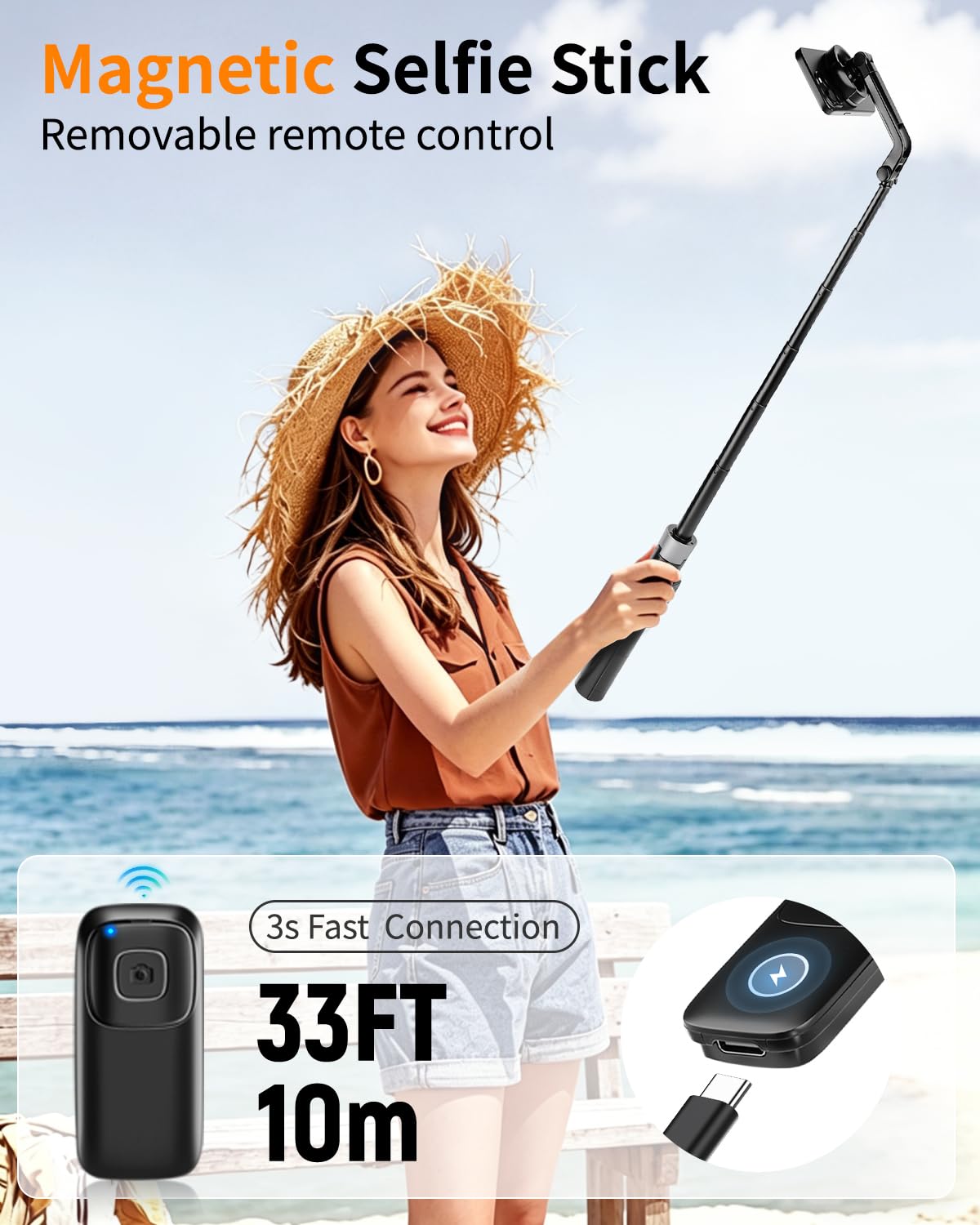 Victiv 178cm Magnético Tripode para Movil, mag-Safe Trípode Movil Alto con Mando, All-in-One Palo Selfie de Viaje Portátil, Compatible con iPhone 17/16/15/14/13/12/Pro MAX, Insta 360, dji Pocket