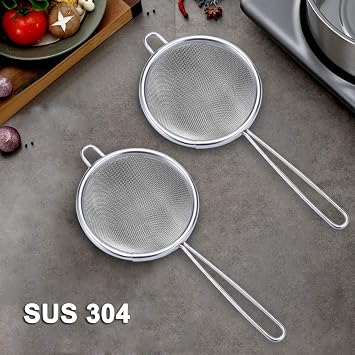 Tea Strainer,3 inch Fine Mesh Strainer,304 Premium Stainless Steel Sieves and Strainers,Kitchen Colander Sieve with Handle,Ideal for Juice Egg Tea Coffee Flour Filter (2pcs)