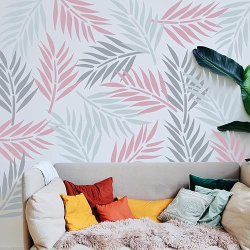 Miniatura 5 de Juego de 6 plantillas grandes de hojas tropicales de selva  16 x 12 pulgadas, plantillas reutilizables de palma y hoja de helecho para pintar en