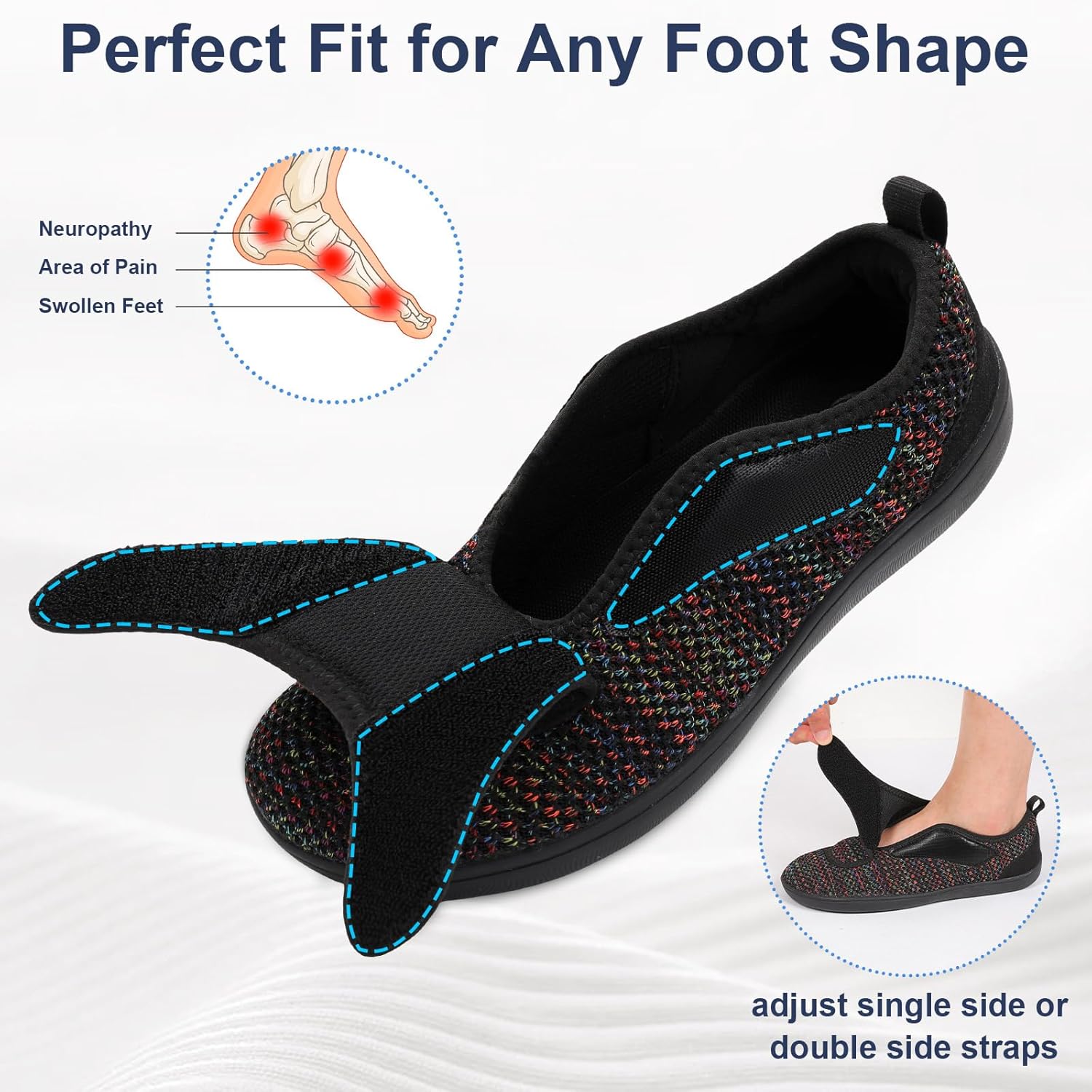 Mens Walking Shoes Wide Diabetic Shoes Adjustable Swollen Feet Neuropathy Orthopedic Shoes Breathable Barefoot Zero Drop Sneakers - Image 4