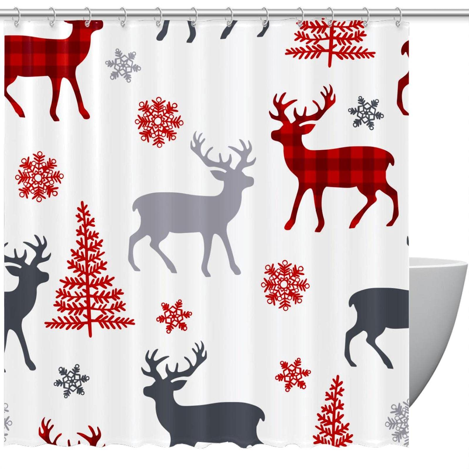 Rideau de douche anti-moisissure Noël motif élan et flocons pour salle de bain propre