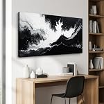 Black and White Canvas Wall Art – Abstract Fluid Ink Painting – Modern Minimalist Wall Decor for Living Room, Bedroom, Office – Monochrome Neutral Artwork – Ready to Hang 100x50cm