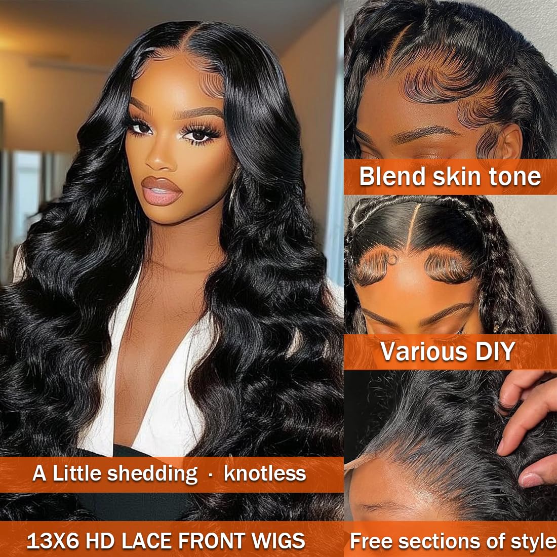 Ladoux 13x6 Body Wave Lace Front Wigs Human Hair Pre Plucked 20Inch 180% Density HD Transparent Lace Frontal Wigs for Women Glueless Wig with Baby Hair