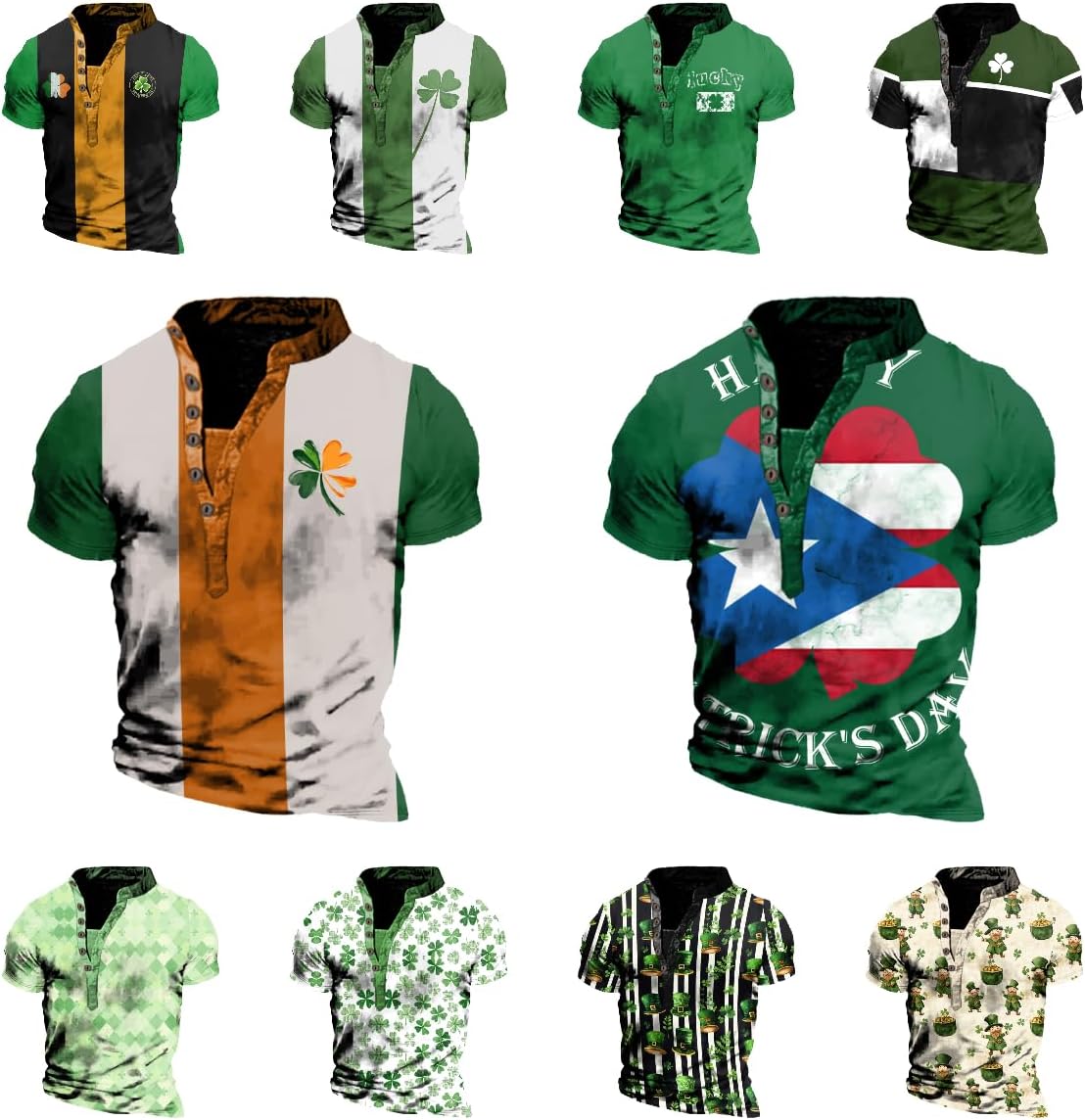 St Patricks Day Shirt Men Clover Print Henley Short Sleeve Pullover Half Button Casual Gym Workout Slim Fit Tshirt - Image 4