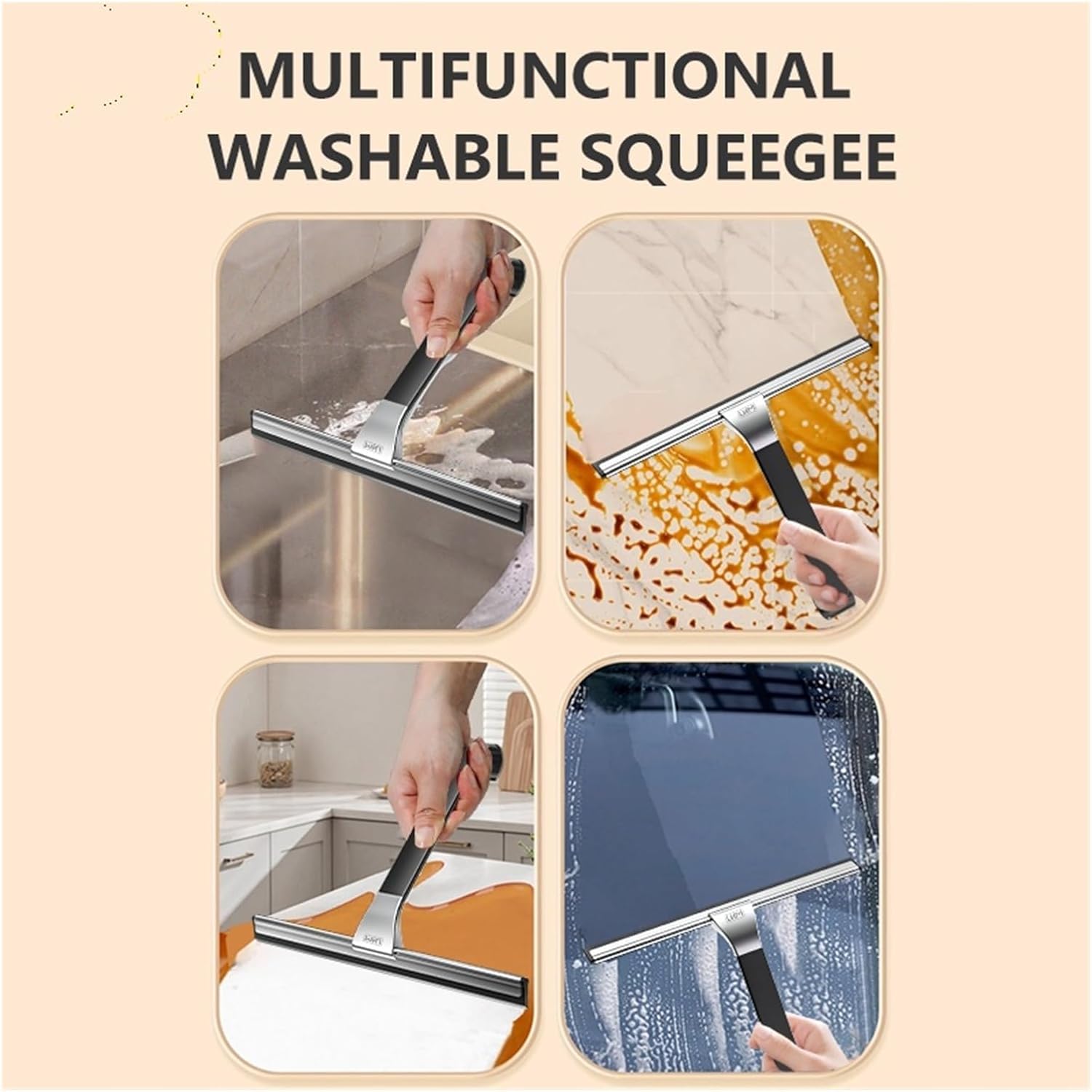 Multi-Purpose Handheld Squeegee for Bathroom Glass Mirror, Streak-Free & Quick-Dry