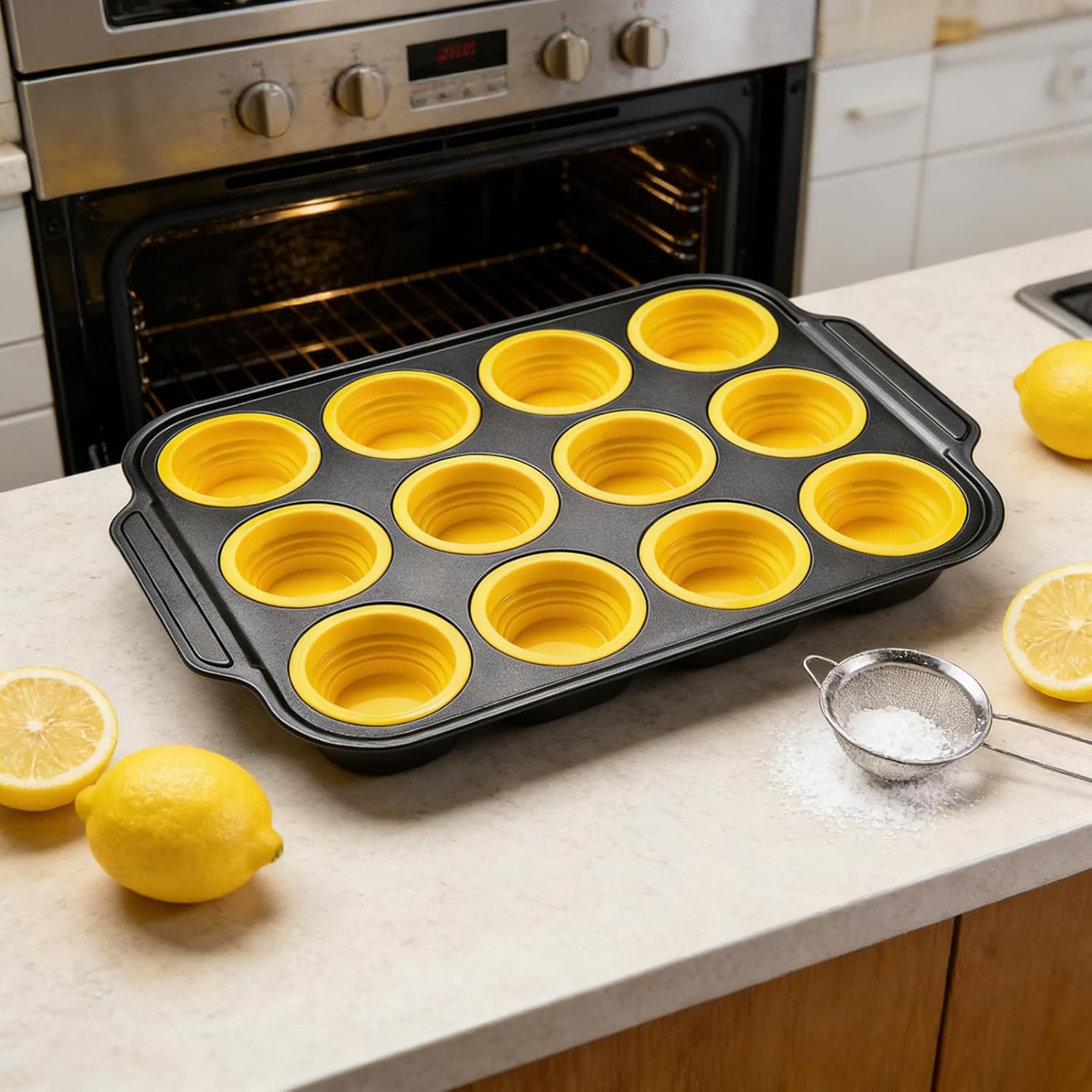 Nonstick Cupcake Pan, 12-Cup Baking Tray, Easy Release Mold with Durable Coating, Dishwasher Safe Bakeware, Cupcake Mold with Convenient Style, Baking Tray for Kitchen Cooking