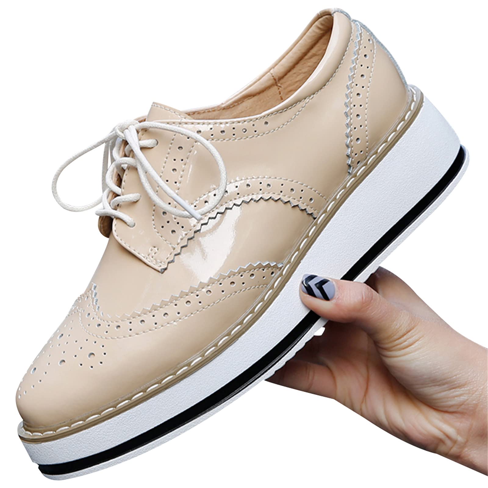 ANUFER Donna Allacciare Brogues Scarpe da Allenamento Casuale Piattaforma Creepers