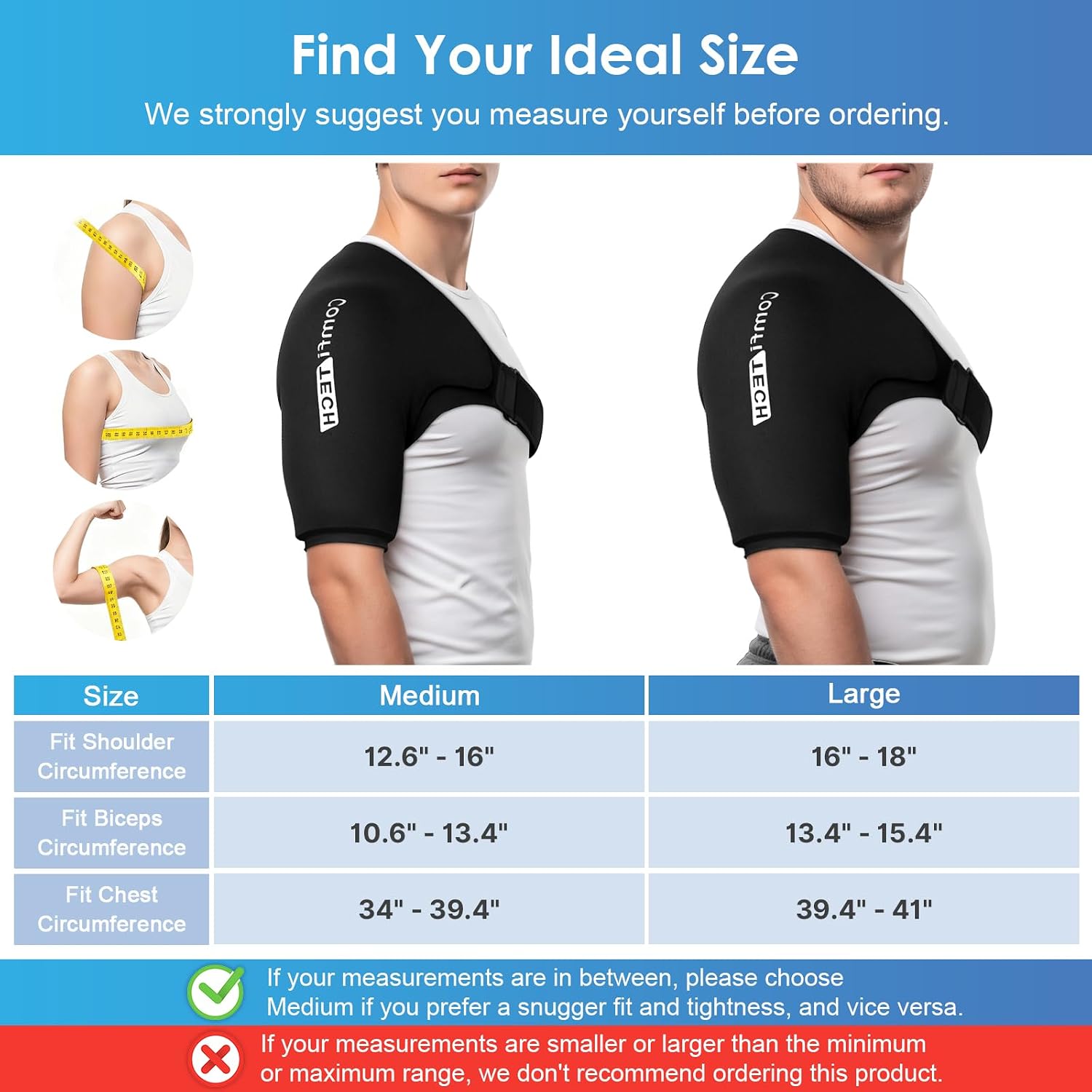 Comfitech Shoulder Arm Ice Pack Wrap, Reusable Gel Cold Sleeve, Black, L