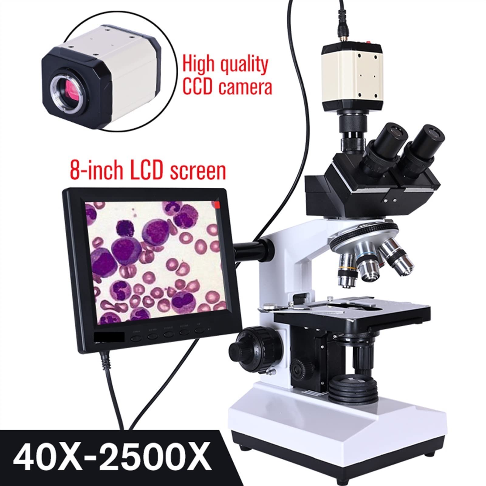 9 cal LCD profesjonalne laboratorium biologiczny HD Trinocular mikroskop Zoom 2500X + USB VGA CVBS elektroniczna cyfrowa kamera ccd(Set 1)