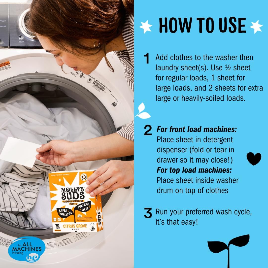 M’s Suds Laundry Deternt Sheets | ntle on Sensitive Skin, Powerful