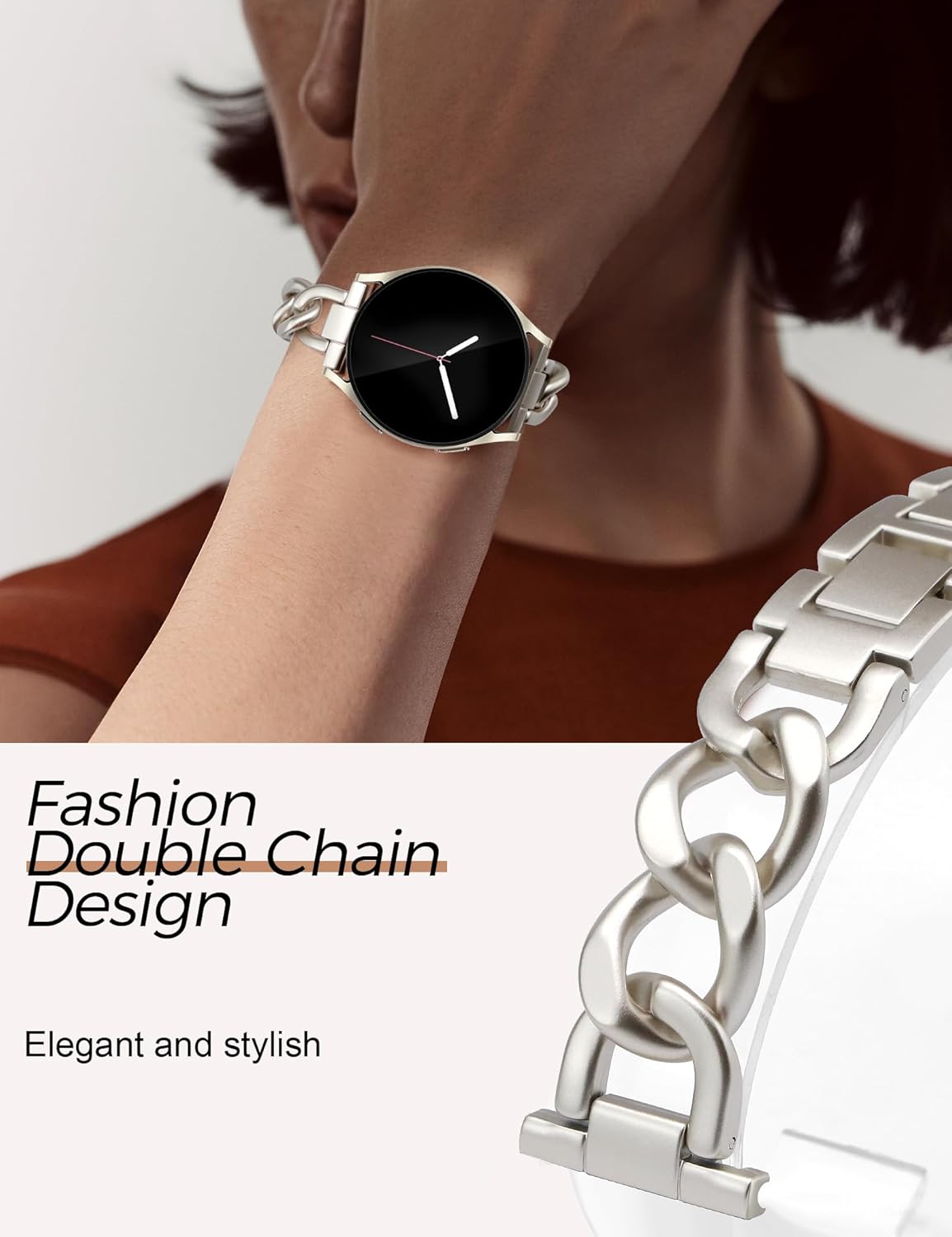 Gold Metal Bracelet Band Women 20mm Adjustable Single Chain Compatible with Samsung Galaxy Watch 7/6/5/4/Active 2/4 Classic/6 Classic/5 Pro/FE 40mm 42mm 43mm 44mm 45mm 46mm 47mm (No Case) - Image 4