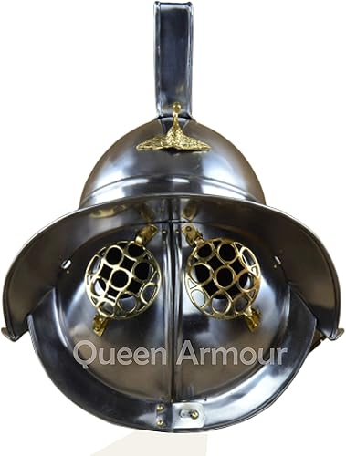 Vista 2 de Casco de gladiador tracio, Thraex, calibre 18, acero con forro de cuero, armadura vikinga, caballero, espartano, cruzada para cosplay