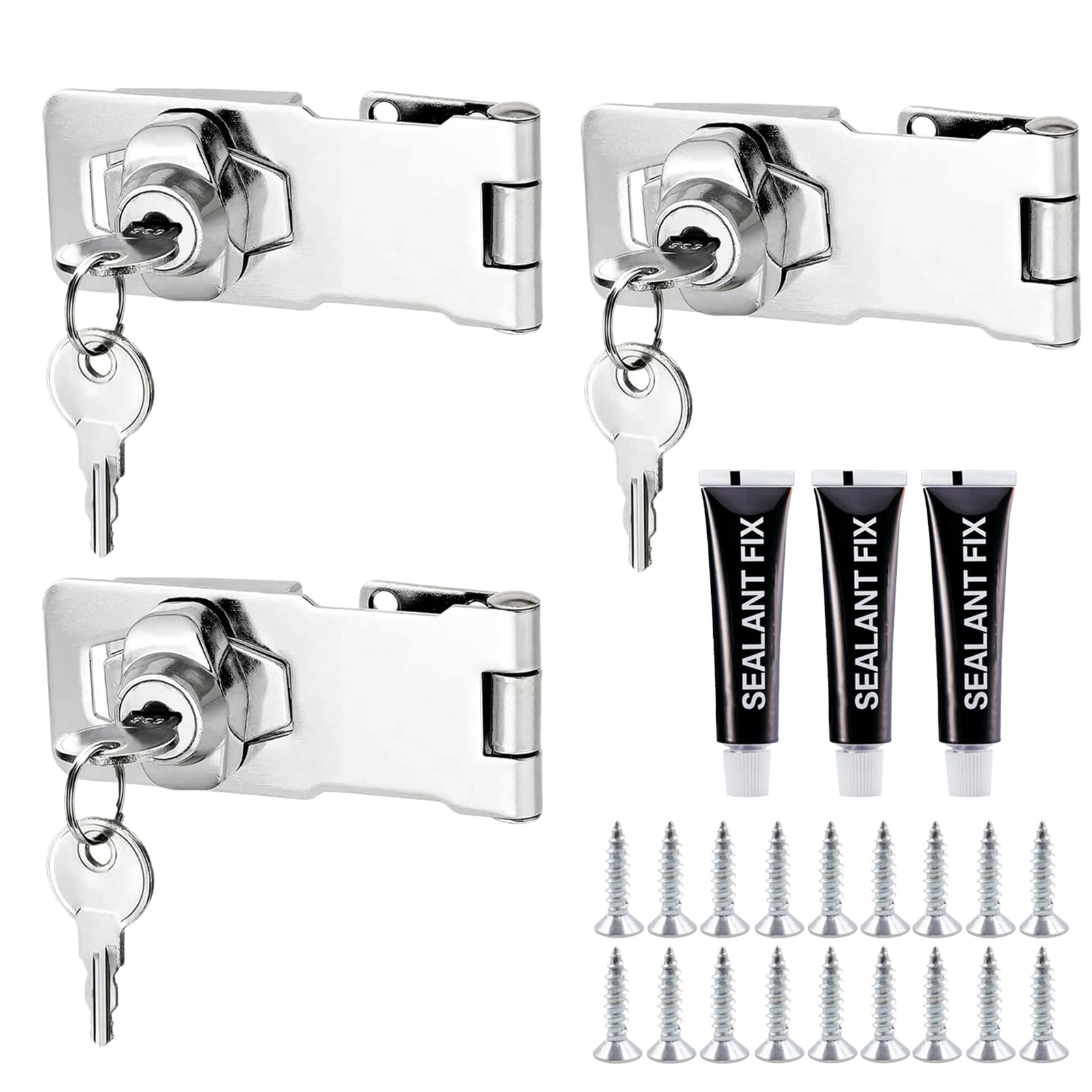 3PCS Keyed Hasp Lock, Bedroom Door Lock, Right Angle 90 Degrees Locks for Doors with Key, Hasp, Staple, Durable Zinc Alloy, Anti-Theft Child-Safe Door Bolt Latch for Drawers, Cupboards, Closets