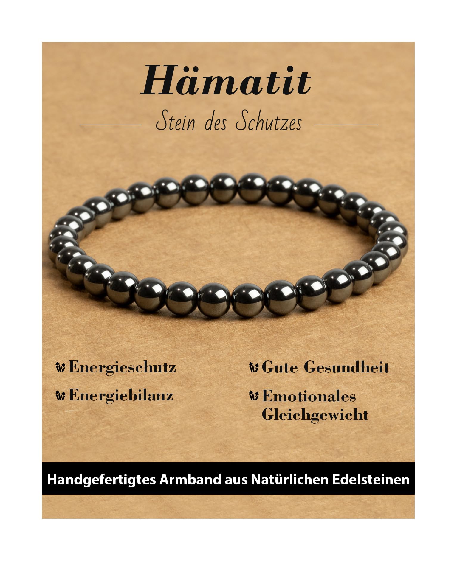 Landorilo 6mm Naturstein Perlen Heilstein Armband, für Damen und Herren Geeignet, Elastisches Perlenarmband für Yoga Chakren, Geschenk zum Geburtstag, Jahrestag Oder zu Weihnachten(Hämatit)