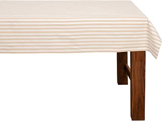 FILU Tischdecke 140 x 220 cm Beige/Weiß gestreift (Farbe und Größe wählbar) - hochwertig gefertigtes Tischtuch aus 100% Baumwolle