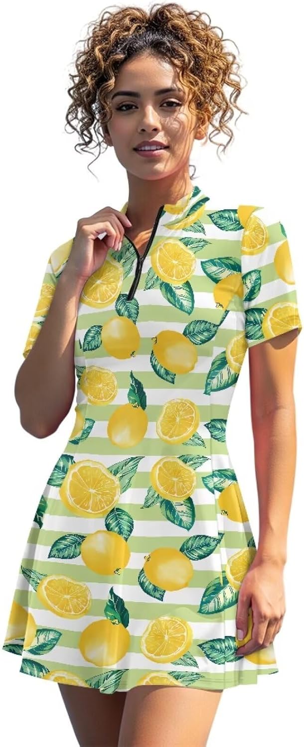 ZFRXIGN Summer Tennis Dresses for Women Zip up Athletic Golf Dress 2 Piece Outfits XS-2XL
