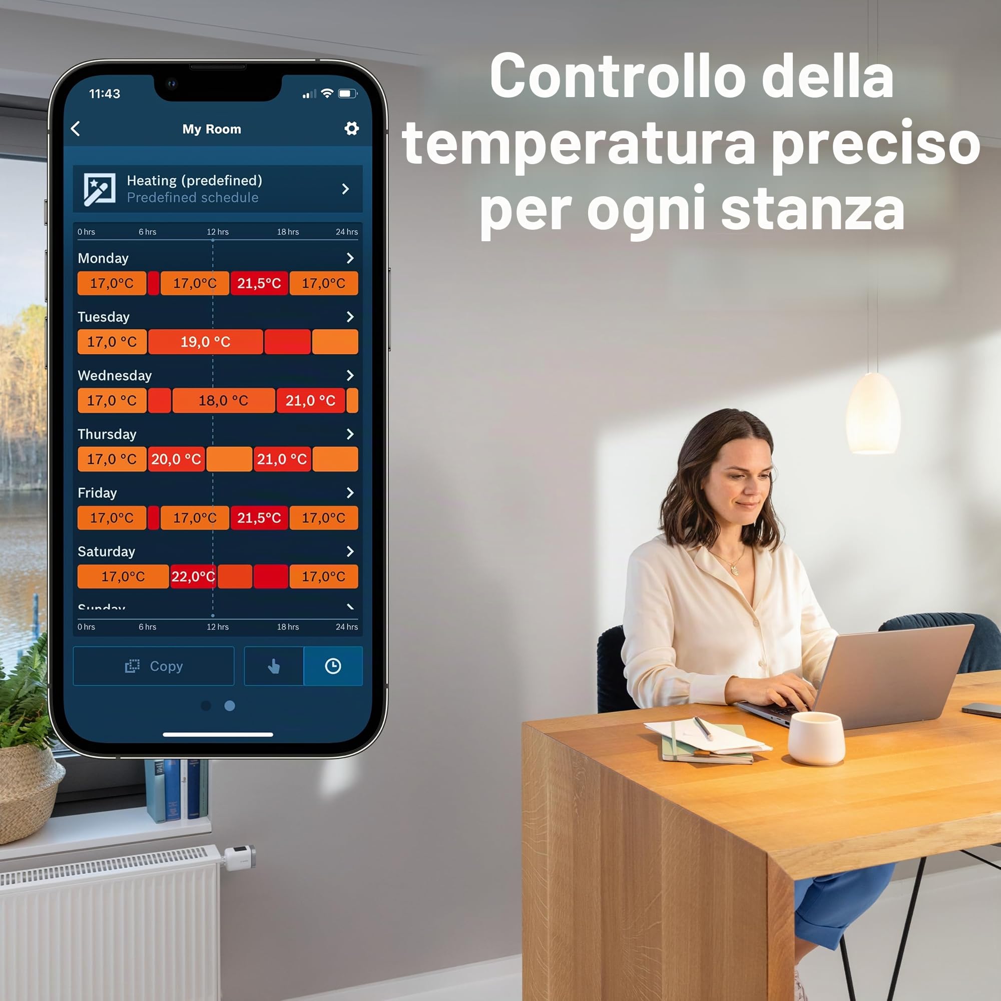 Bosch Smart Home Termostato per radiatore II [+M], termostato intelligente, uso flessibile nel sistema Bosch Smart Home o in sistemi Matter di diversi produttori