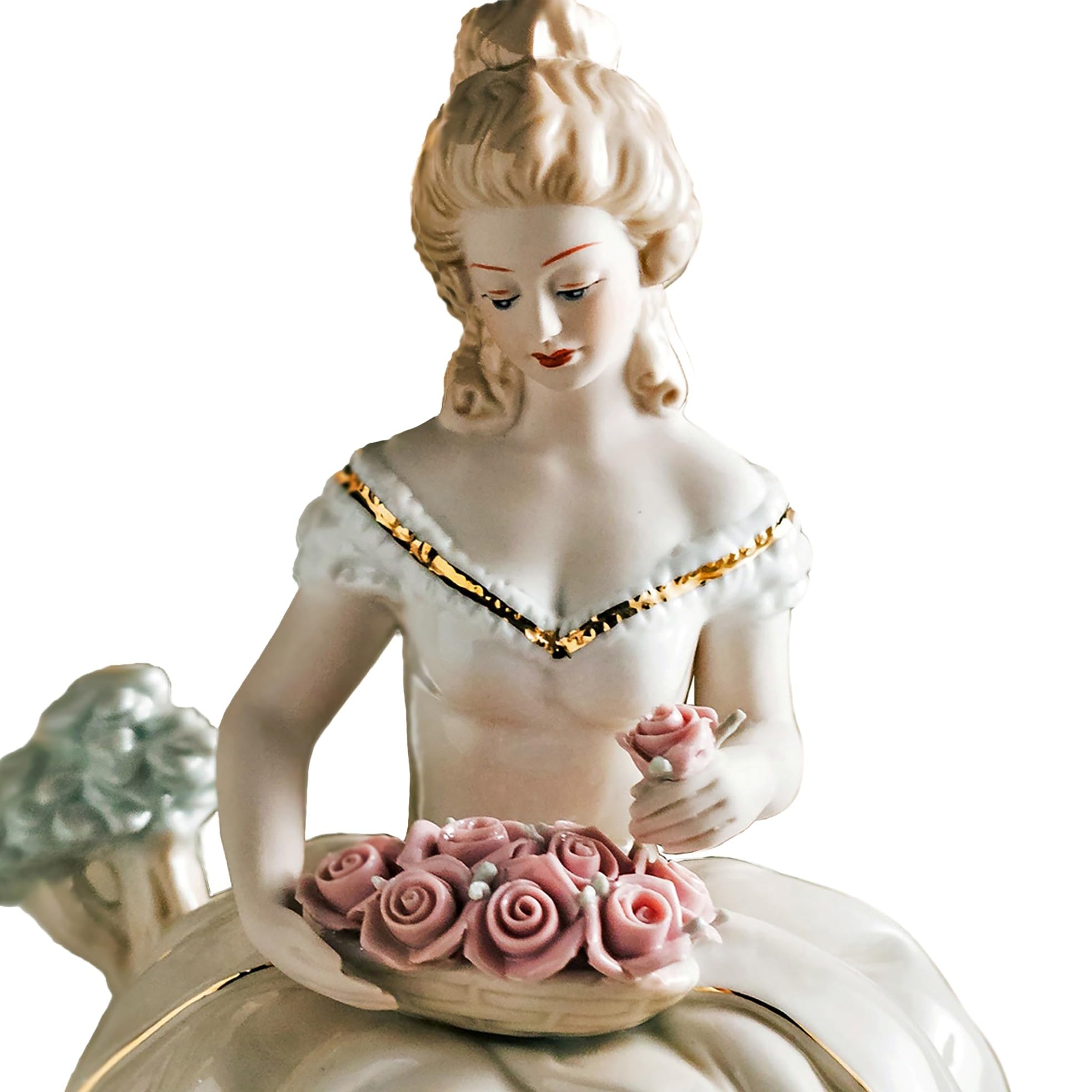 MTME Figura de porcelana, dama con flores, recuerdos, regalos de boda, estatua para decoración del hogar, (gracias querida)