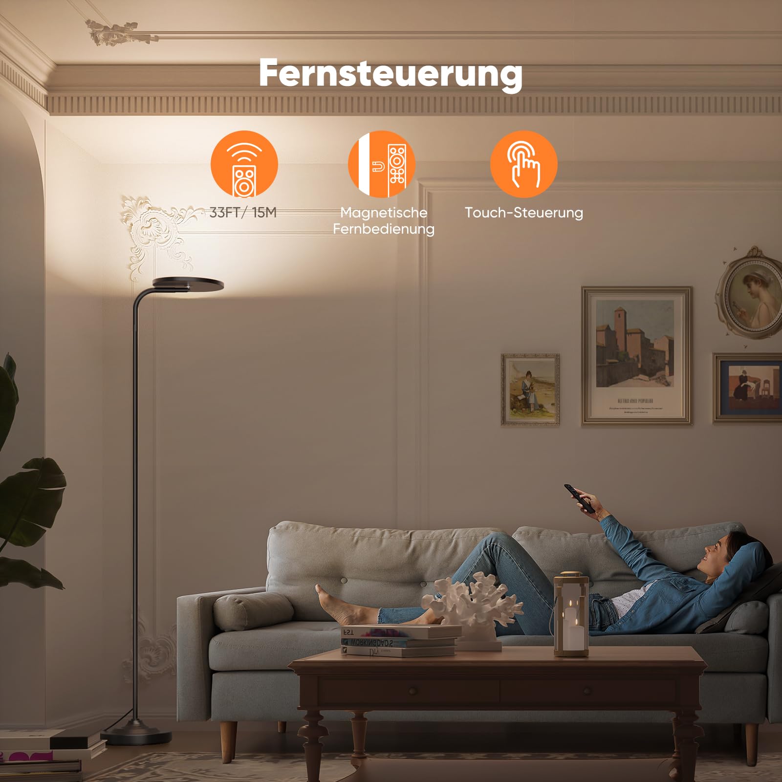 SIBRILLE Stehlampe Wohnzimmer 36W, Superhelle Stehlampe Dimmbar mit Fernbedienung, 3000K-6000K Deckenfluter LED Dimmbar Hohe Stehleuchte, Drehbare Leselampe für Wohnzimmer Schlafzimmer Büro