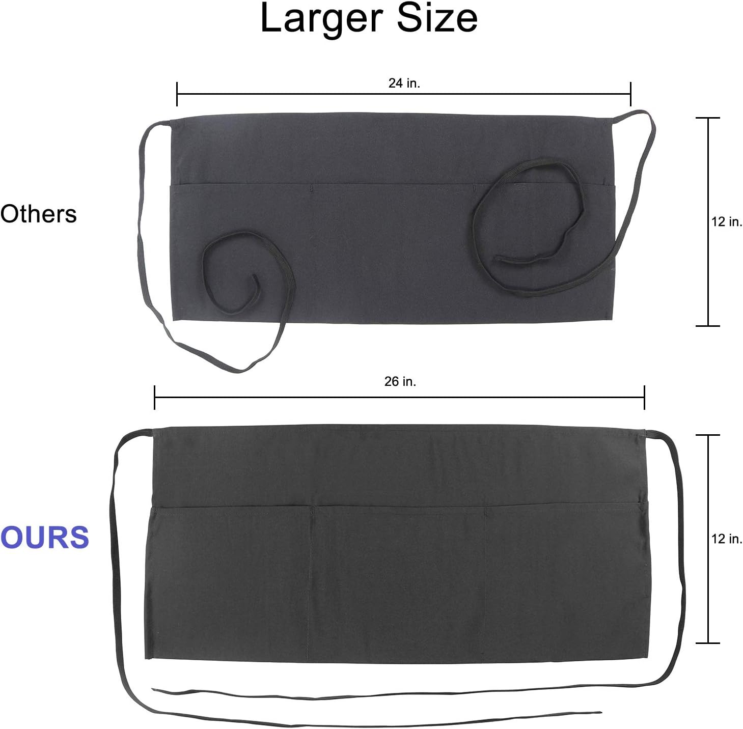 Arkwright 3 Pocket Waist Aprons - Professional Waiter Server Apron for Women & Men, Unisex Kitchen Apron