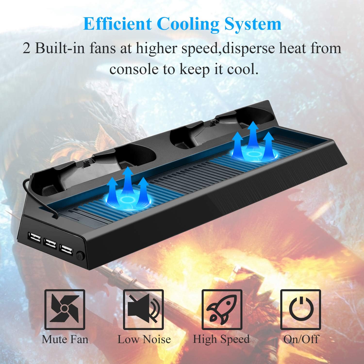 Kinwin vertikaler Stood kompatibel mit PS4 Pro mit Cooling -Lüfter, Controller -Ladestation, kompatibel mit Playstation 4 Pro, Ladegerät für DualShock 4 -Controller mit LED -Ladeindikator