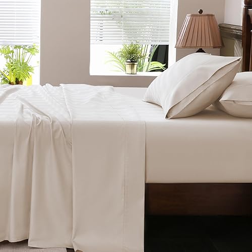 Miniatura 34 de Juego de sábanas 100% de algodón egipcio, 4 piezas, tejido satinado de 1000 hilos, suave, transpirable, bolsillo profundo de 16 pulgadas (California