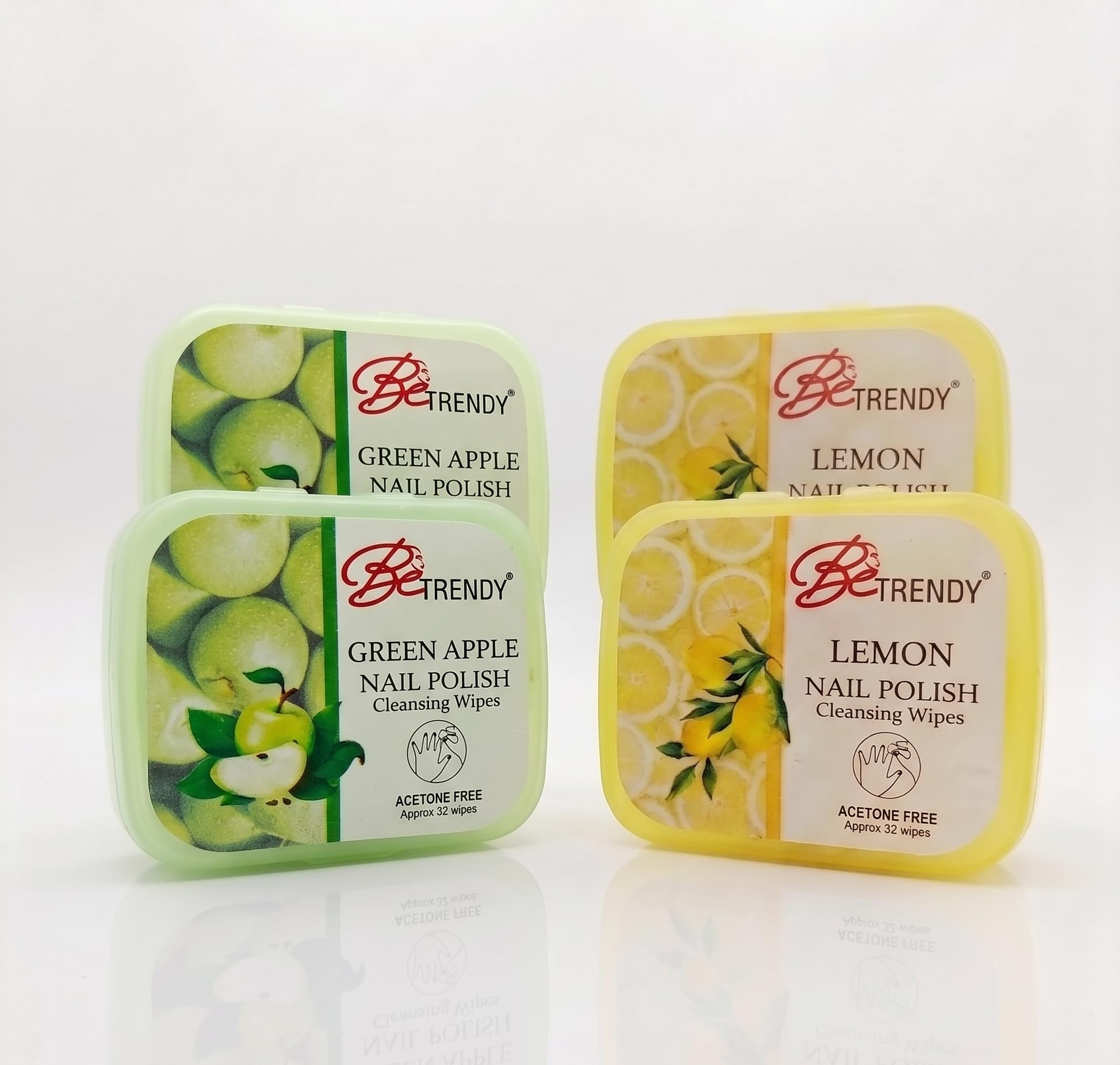 be trendy Nail Polish Remover Wipes Green Apple and Rose Combo Pack of 4, Acetone-Free & Moisturizing for Women - 32 Count Each Soft Nail Wipes-image-26