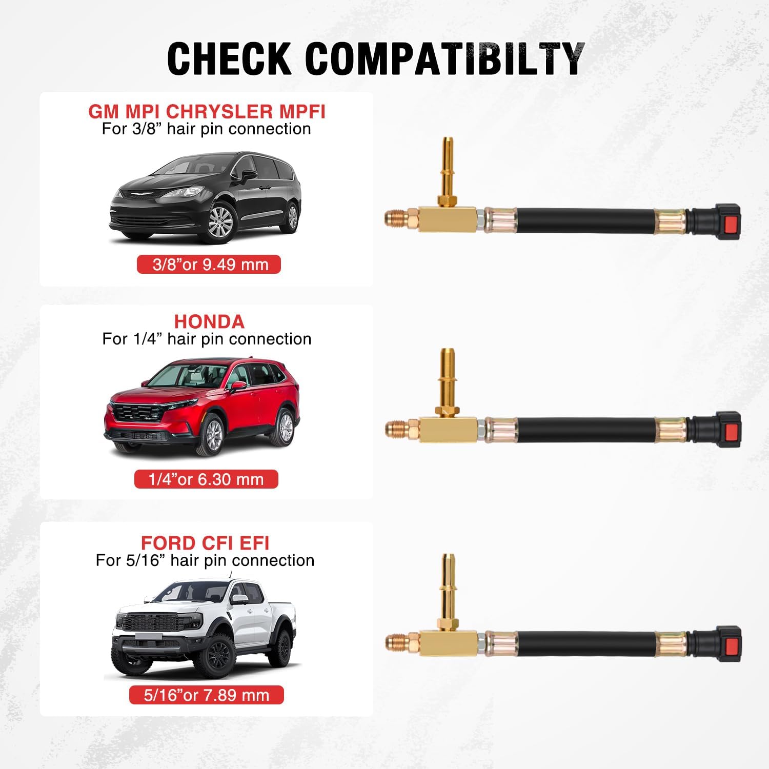 Nilight Fuel Pressure Gauge Tester Kit with Quick Connected Hose, 0-100 PSI Fuel Pressure Tester Tool with 6.30 7.89 9.49 Fuel Line Fittings, 4PCS