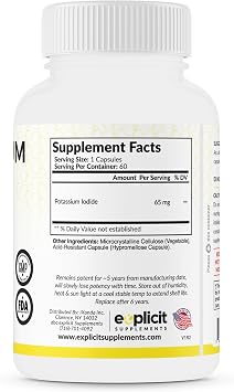 Potassium Iodide 65mg Dose - 60 Servings - Thyroid Support & Defense
