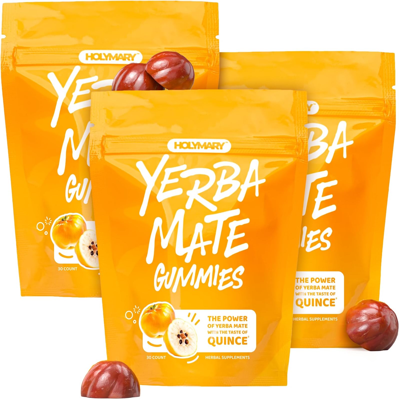 Yerba Mate Gummies - Energy, Focus, Power Vegan, Non-GMO, Natural Ingredients, Gluten Free, Delicious Dietary Supplement Gummies 3 Pack (90 Gummies)