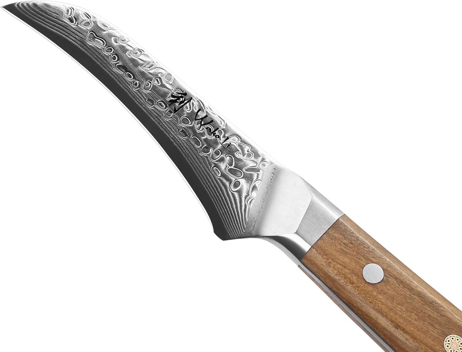 Wakoli Oribu Damascus Peeling Knife – Full Tang Kitchen Knife | 3.4-Inch Blade Made of 67-Layer Damascus Steel with VG10 Core | Ergonomic Olive Wood Handle | Professional & Sharp Kitchen Knife