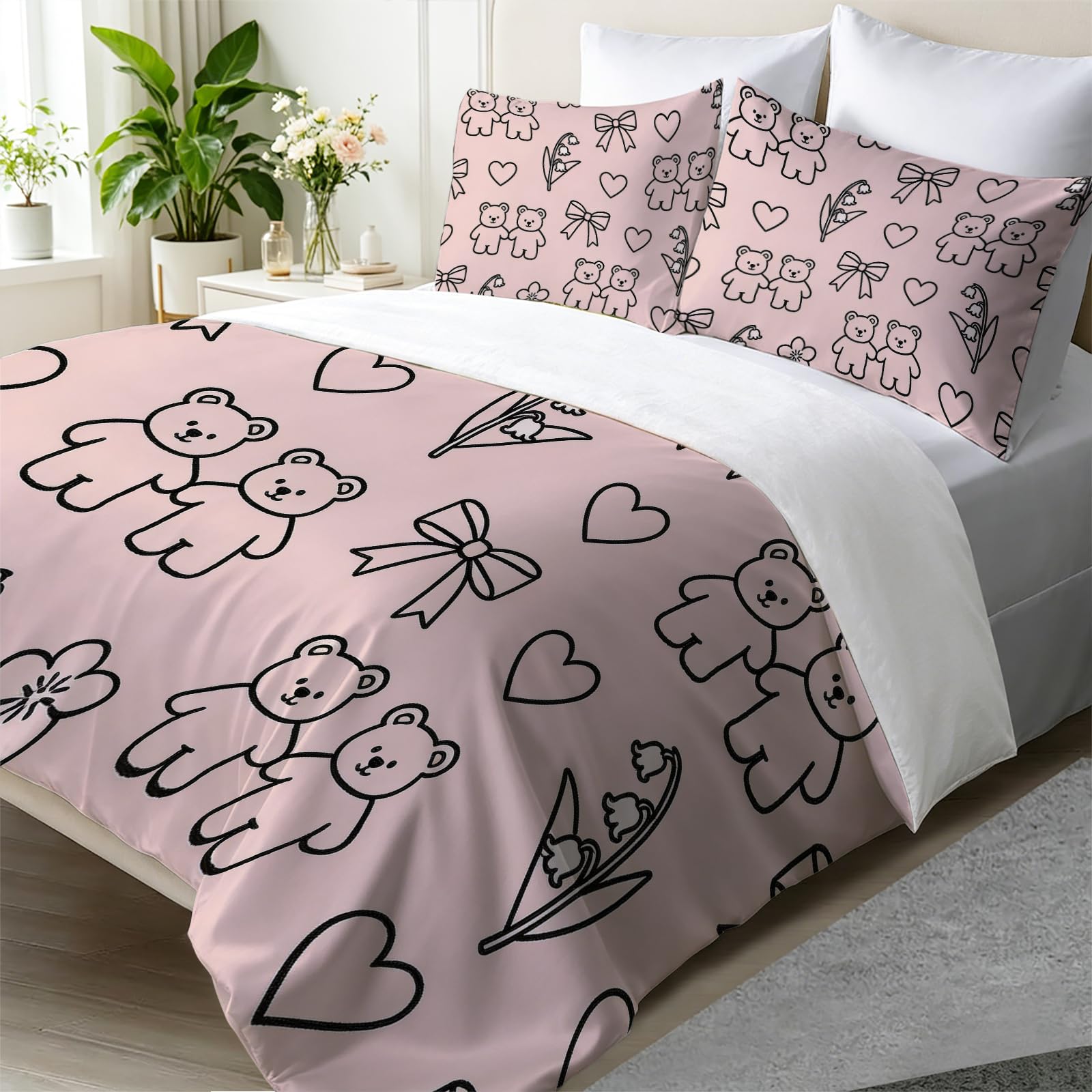 Parure de lit rose pâle et tendre motif ours pour retrouver la douceur de l'enfance
