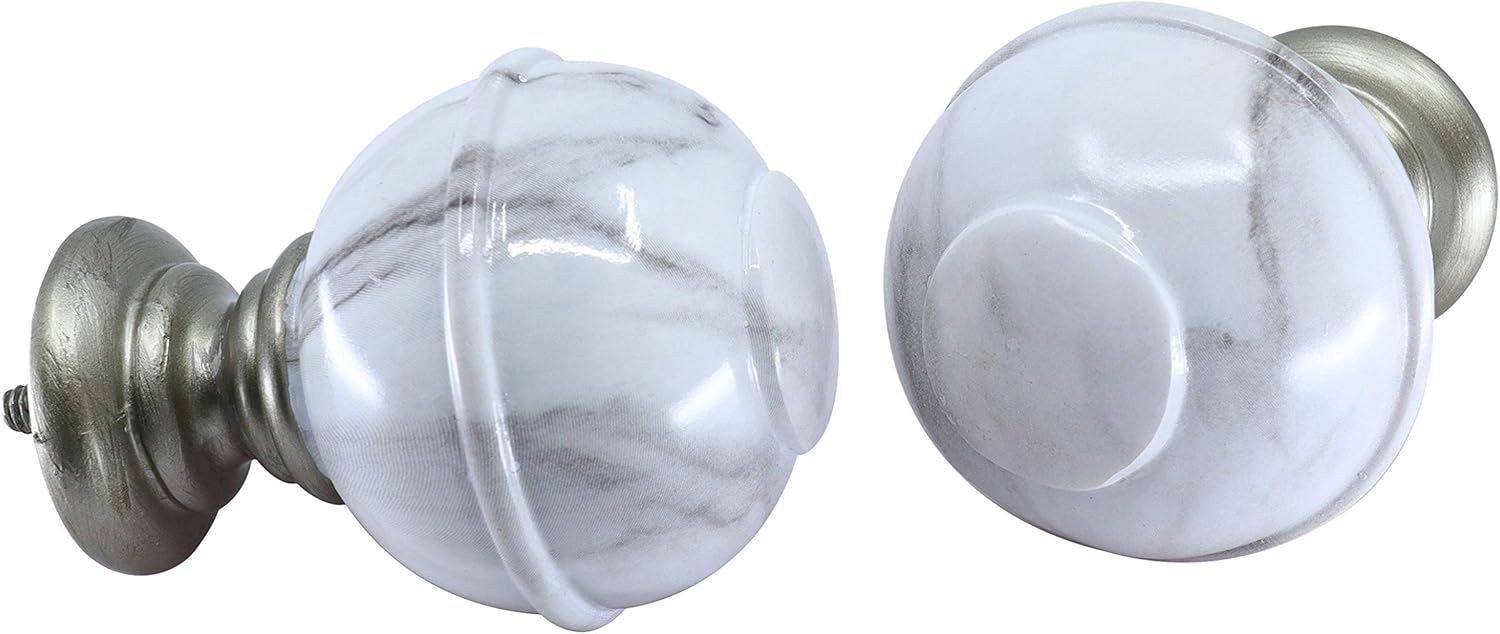 Meriville 1" Diameter Telescoping Window Treatment Curtain Rod, 84" to 120", Gunmetal rod with Palla White Marble Finial