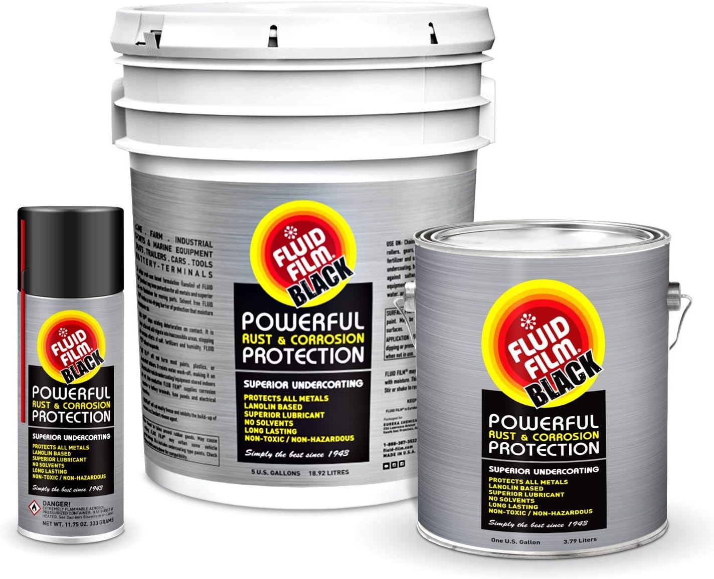 Fluid Film Black (6 Aerosol Cans) with DU-Most 2' Extension Hose & Nozzle, Long Lasting Corrosion Prevention, Penetrant & Lubricant, Marine, Automotive & Snow-Handling Vehicles Undercoating, 11.75 Oz